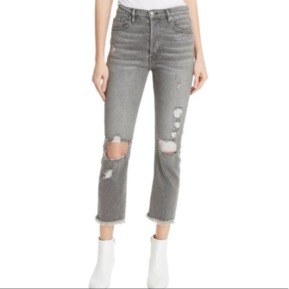 Frame Grey Distressed Le Original Raw Edge Cold Ash Relaxed Fit Jeans Size 24